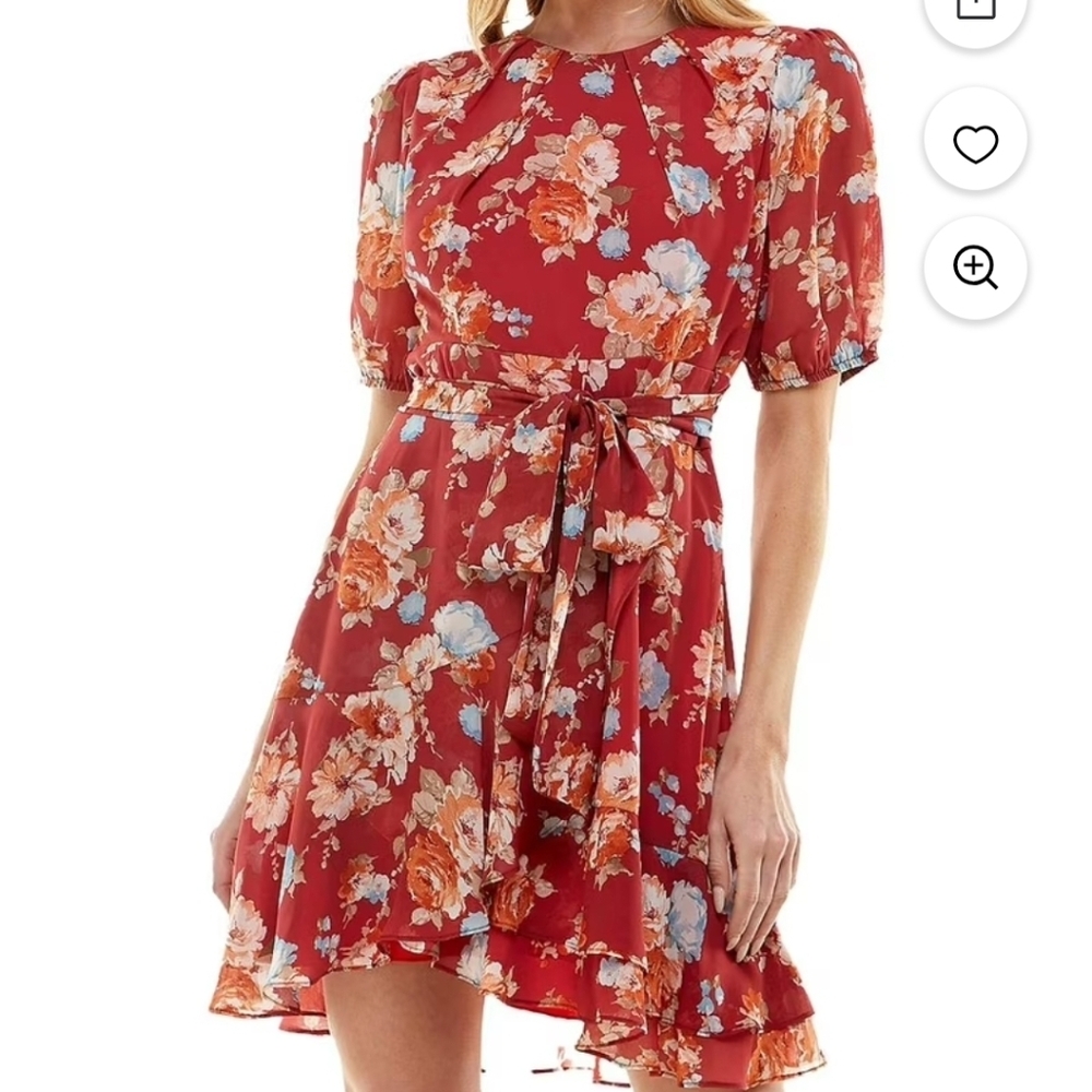 B Darlin Orange Floral Fit And Flare Girls Junior Dress Sz 13/14